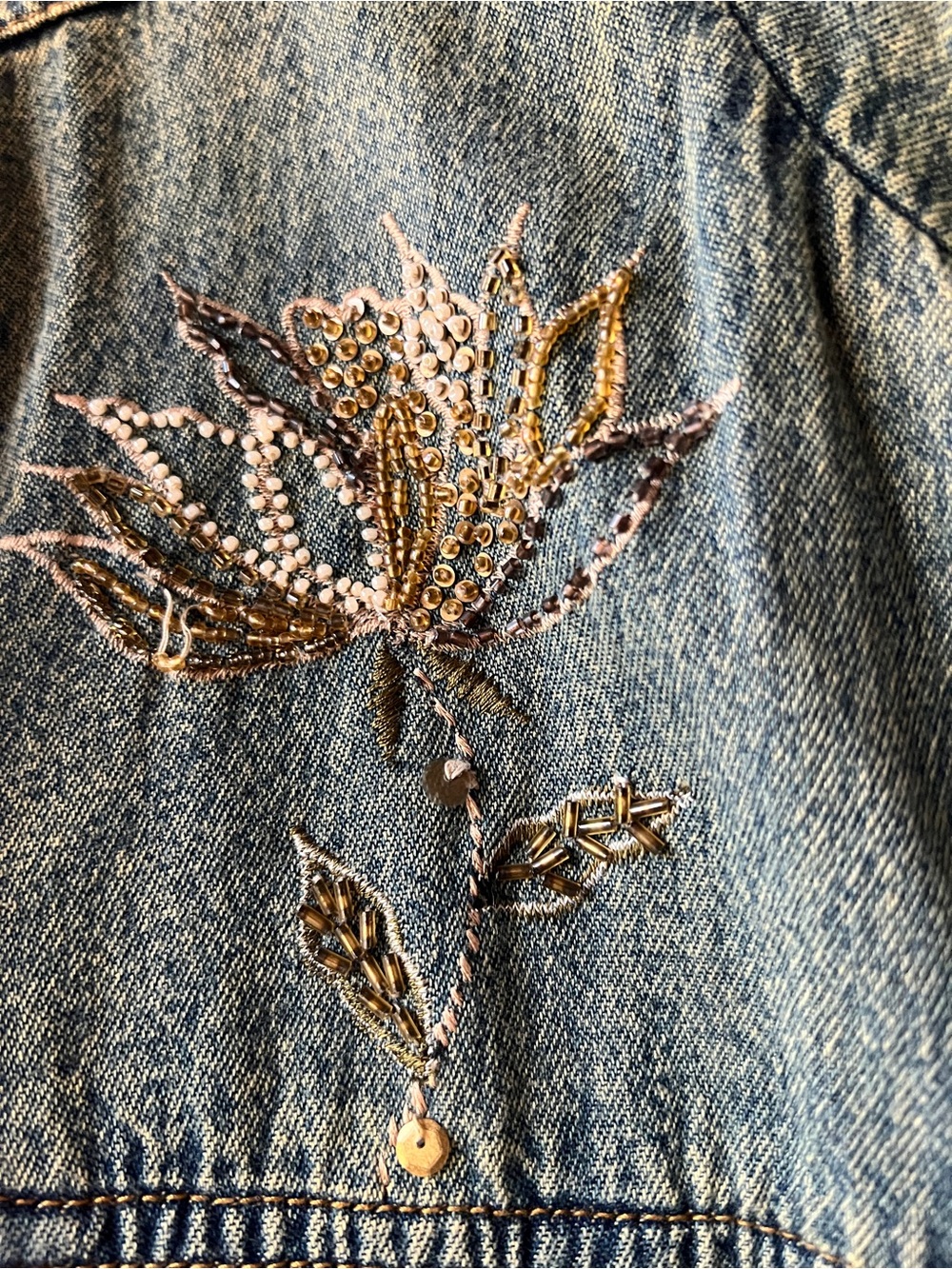 CRAZY LINE Embroidered Long Denim Coat - Green - Picture 7 of 14